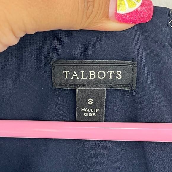 Talbots Blue Floral Ombre Gingham Plaid Printed Fit and Flare Pleated Dress 8 - Picture 7 of 8